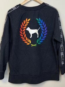 Victoria’s Secret PINK Sweatshirt Rainbow Back Gray Colorful Logo Women’s Small